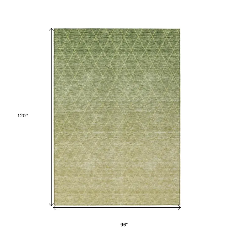 8' X 10' Artichoke Green And Beige Geometric Washable Indoor Outdoor Area Rug
