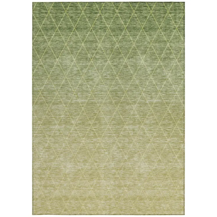 10' X 14' Artichoke Green And Beige Geometric Washable Indoor Outdoor Area Rug