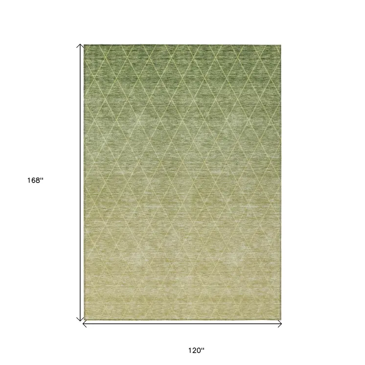 10' X 14' Artichoke Green And Beige Geometric Washable Indoor Outdoor Area Rug