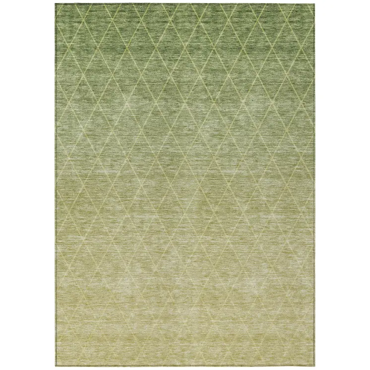 10' X 14' Artichoke Green And Beige Geometric Washable Indoor Outdoor Area Rug