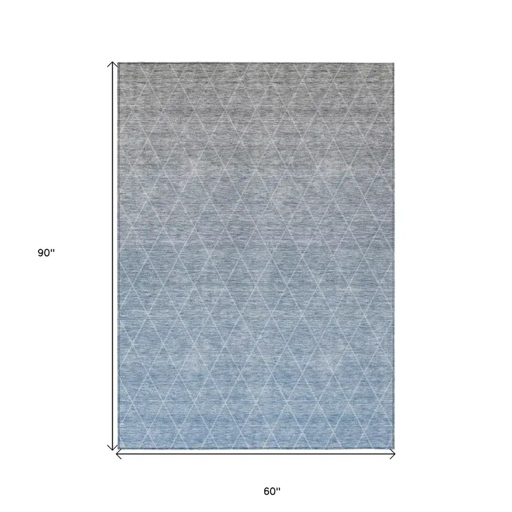 5' X 8' Blue And Gray Geometric Washable Indoor Outdoor Area Rug