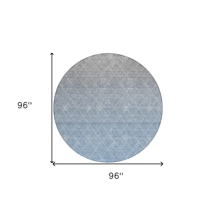8' Blue And Gray Round Geometric Washable Indoor Outdoor Area Rug