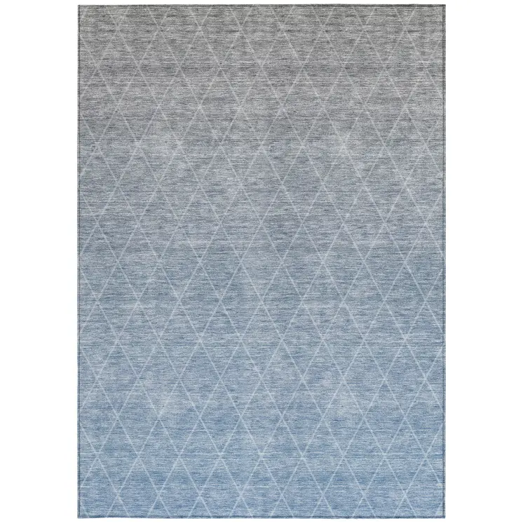 8' X 10' Blue And Gray Geometric Washable Indoor Outdoor Area Rug