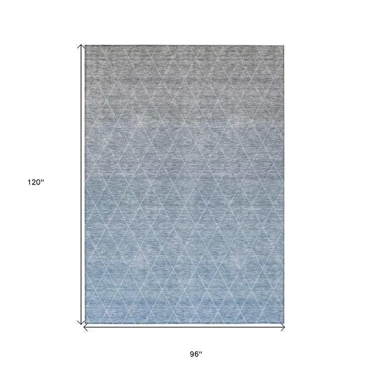 8' X 10' Blue And Gray Geometric Washable Indoor Outdoor Area Rug
