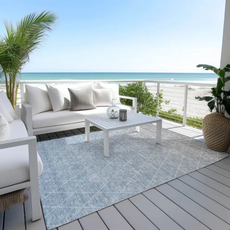 8' X 10' Blue And Gray Geometric Washable Indoor Outdoor Area Rug