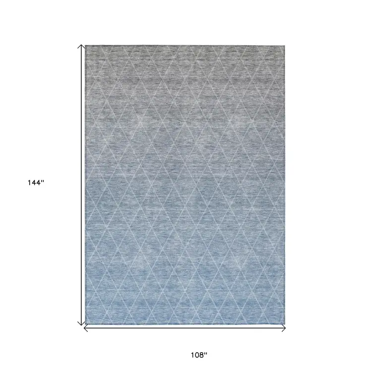 9' X 12' Blue And Gray Geometric Washable Indoor Outdoor Area Rug
