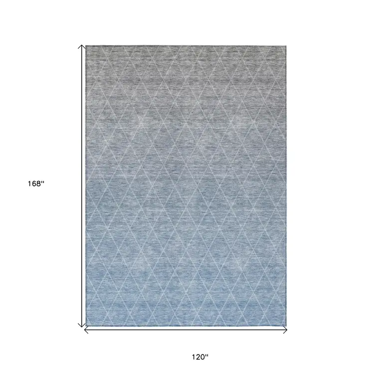 10' X 14' Blue And Gray Geometric Washable Indoor Outdoor Area Rug