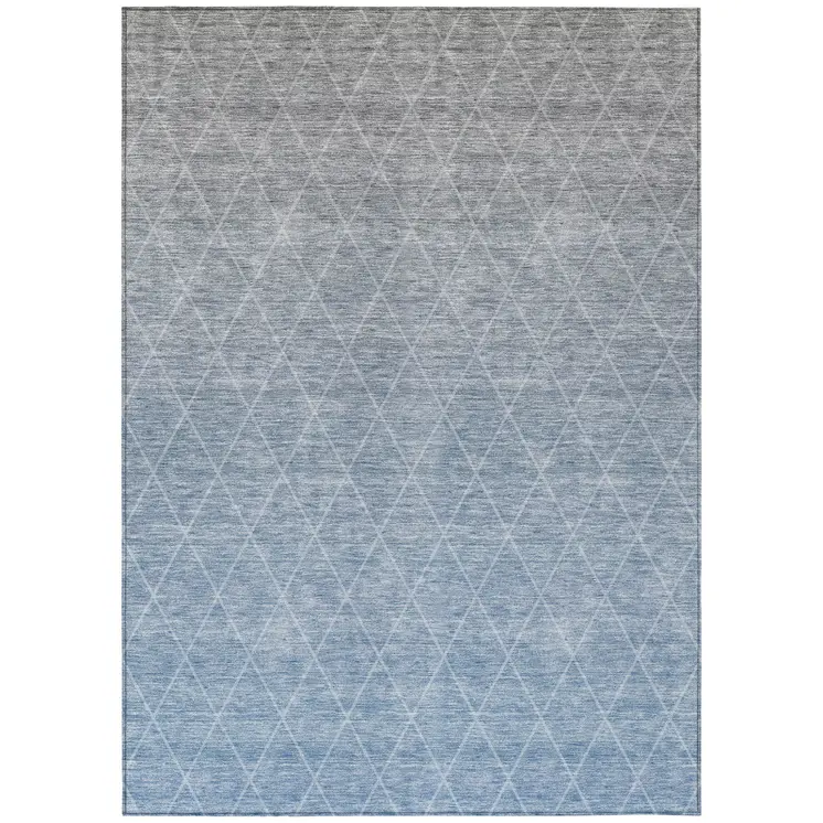 10' X 14' Blue And Gray Geometric Washable Indoor Outdoor Area Rug