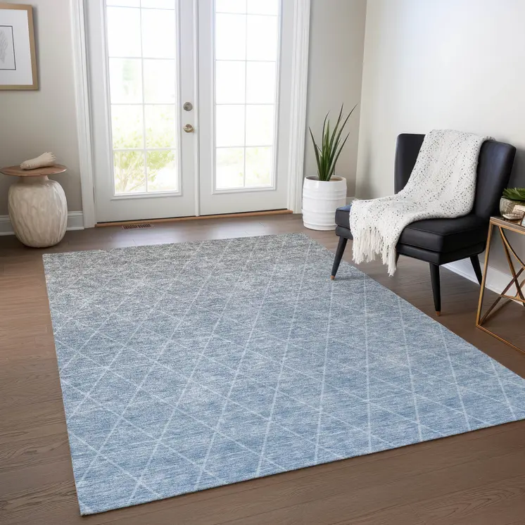 10' X 14' Blue And Gray Geometric Washable Indoor Outdoor Area Rug