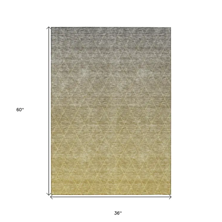 3' X 5' Gold And Gray Geometric Washable Indoor Outdoor Area Rug