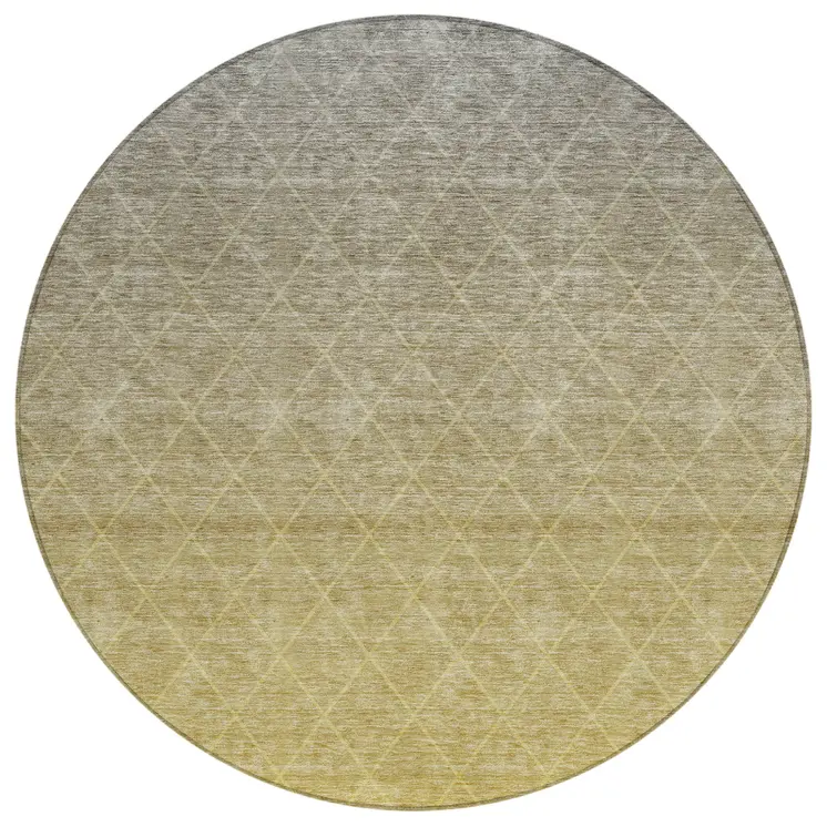 8' Gold And Gray Round Geometric Washable Indoor Outdoor Area Rug