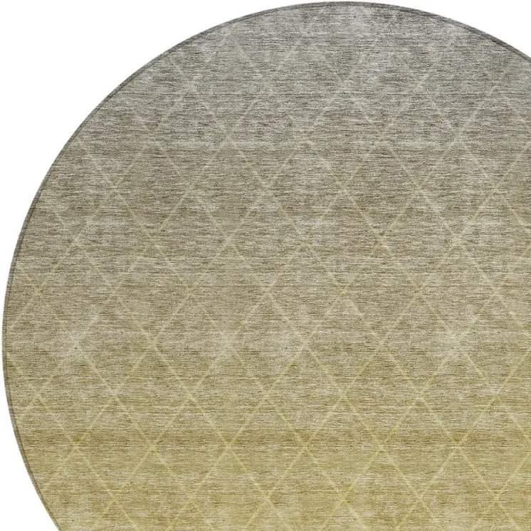 8' Gold And Gray Round Geometric Washable Indoor Outdoor Area Rug