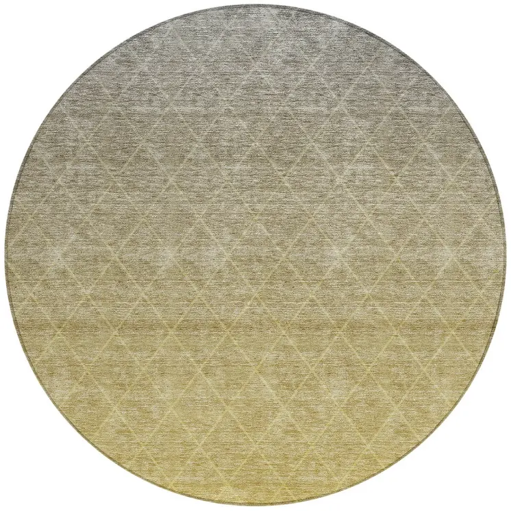 8' Gold And Gray Round Geometric Washable Indoor Outdoor Area Rug