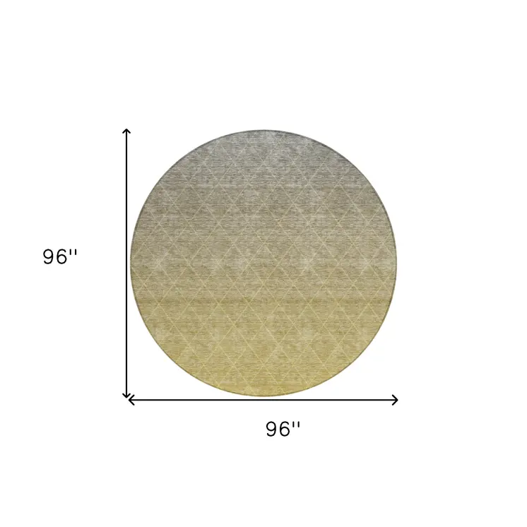 8' Gold And Gray Round Geometric Washable Indoor Outdoor Area Rug