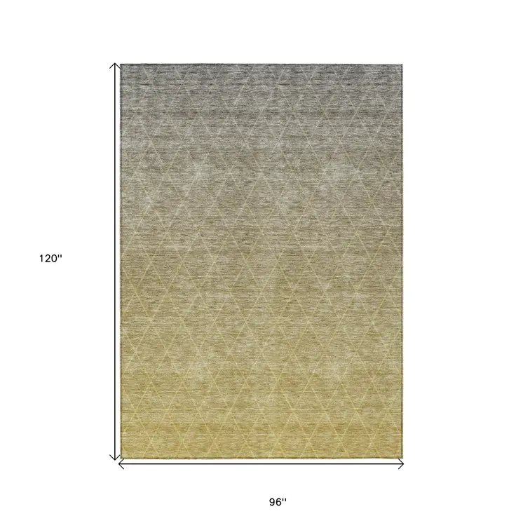 8' X 10' Gold And Gray Geometric Washable Indoor Outdoor Area Rug