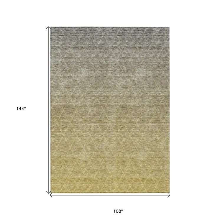 9' X 12' Gold And Gray Geometric Washable Indoor Outdoor Area Rug