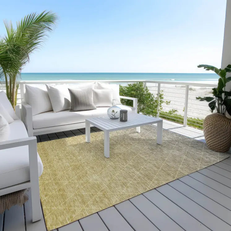9' X 12' Gold And Gray Geometric Washable Indoor Outdoor Area Rug