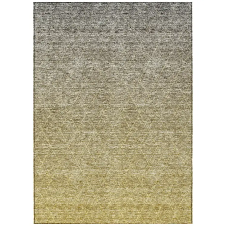 9' X 12' Gold And Gray Geometric Washable Indoor Outdoor Area Rug
