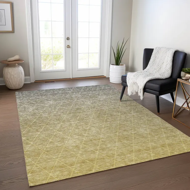 9' X 12' Gold And Gray Geometric Washable Indoor Outdoor Area Rug