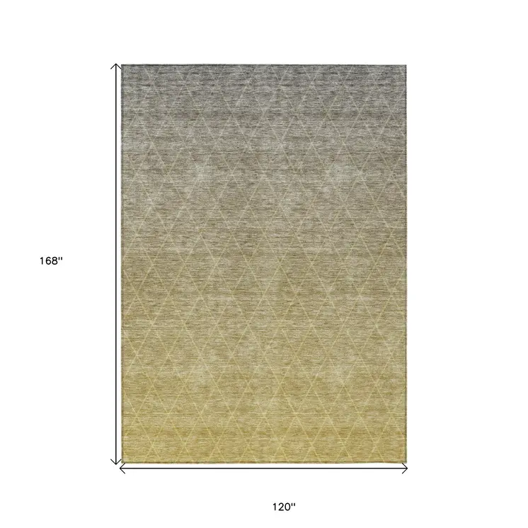 10' X 14' Gold And Gray Geometric Washable Indoor Outdoor Area Rug
