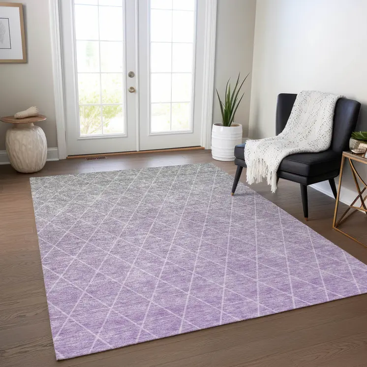 3' X 5' Lavender And Gray Geometric Washable Indoor Outdoor Area Rug