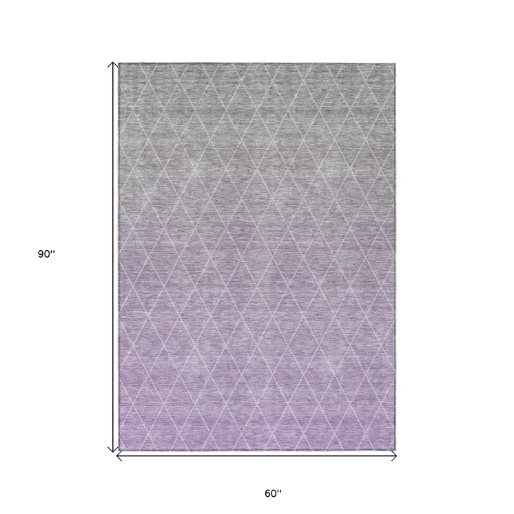 5' X 8' Lavender And Gray Geometric Washable Indoor Outdoor Area Rug
