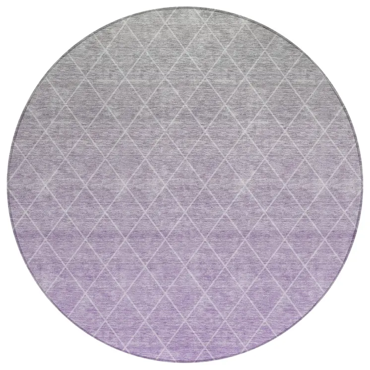 8' Lavender And Gray Round Geometric Washable Indoor Outdoor Area Rug