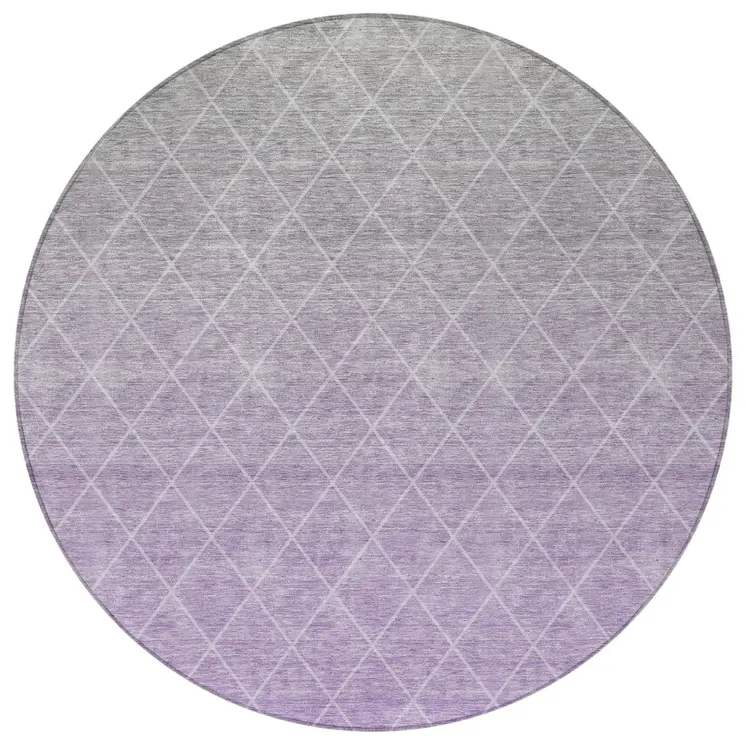 8' Lavender And Gray Round Geometric Washable Indoor Outdoor Area Rug