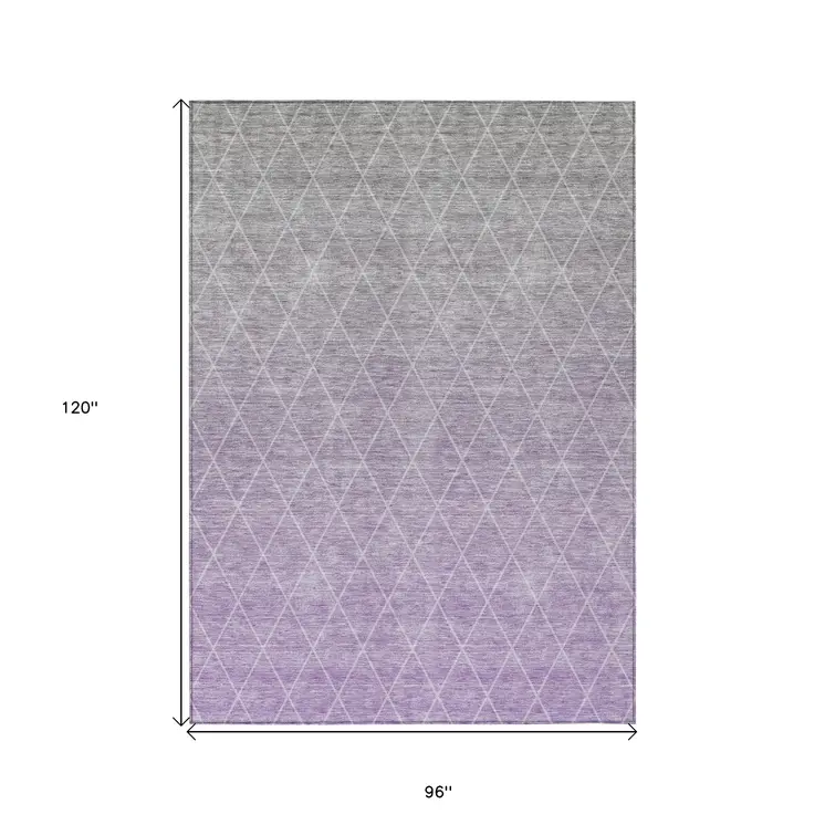8' X 10' Lavender And Gray Geometric Washable Indoor Outdoor Area Rug