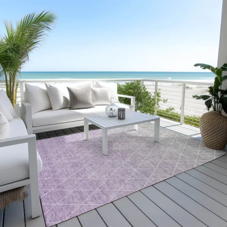 8' X 10' Lavender And Gray Geometric Washable Indoor Outdoor Area Rug