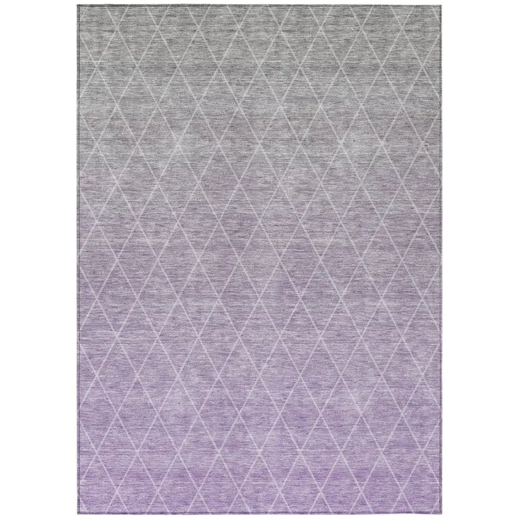 8' X 10' Lavender And Gray Geometric Washable Indoor Outdoor Area Rug