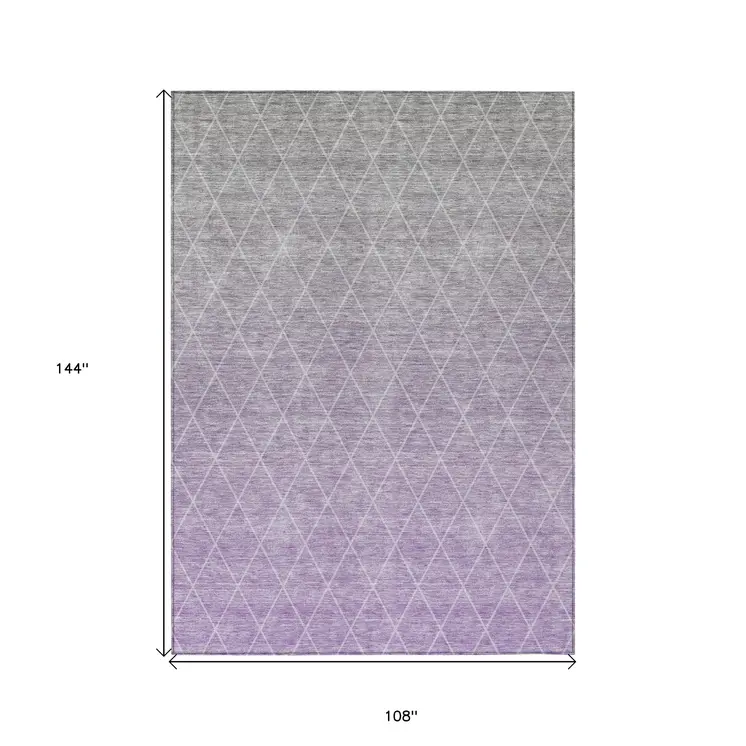 9' X 12' Lavender And Gray Geometric Washable Indoor Outdoor Area Rug