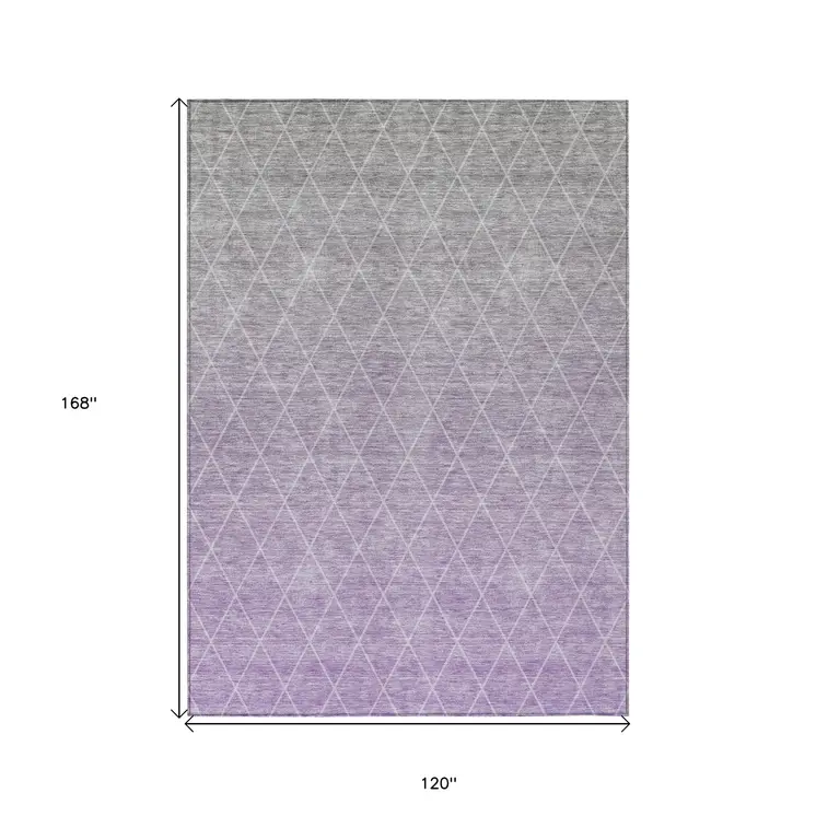 10' X 14' Lavender And Gray Geometric Washable Indoor Outdoor Area Rug