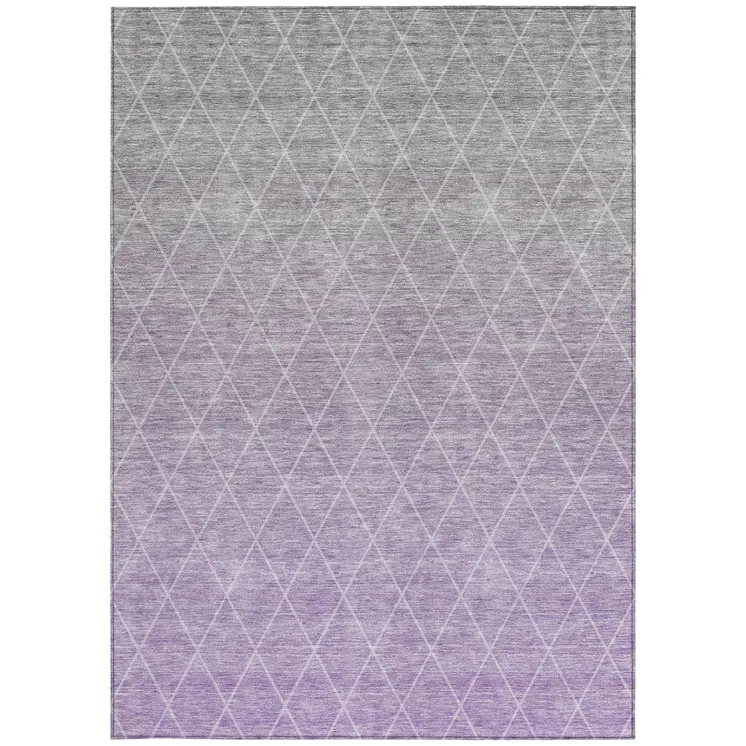 10' X 14' Lavender And Gray Geometric Washable Indoor Outdoor Area Rug