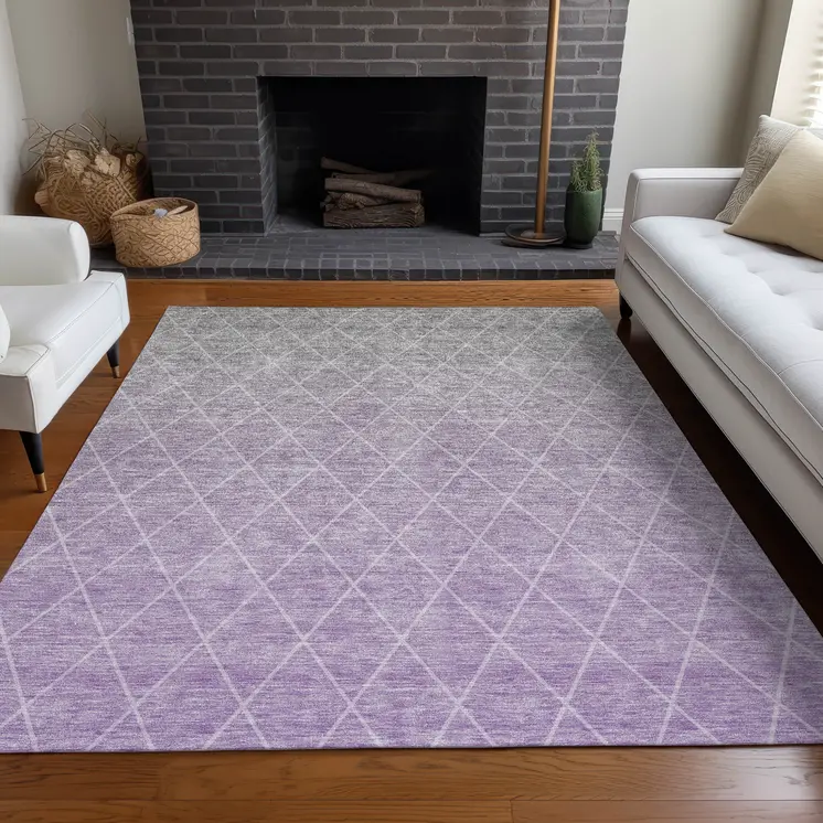 10' X 14' Lavender And Gray Geometric Washable Indoor Outdoor Area Rug