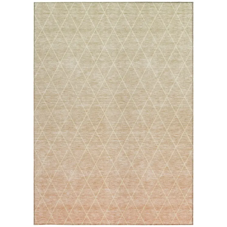 3' X 5' Salmon And Beige Geometric Washable Indoor Outdoor Area Rug