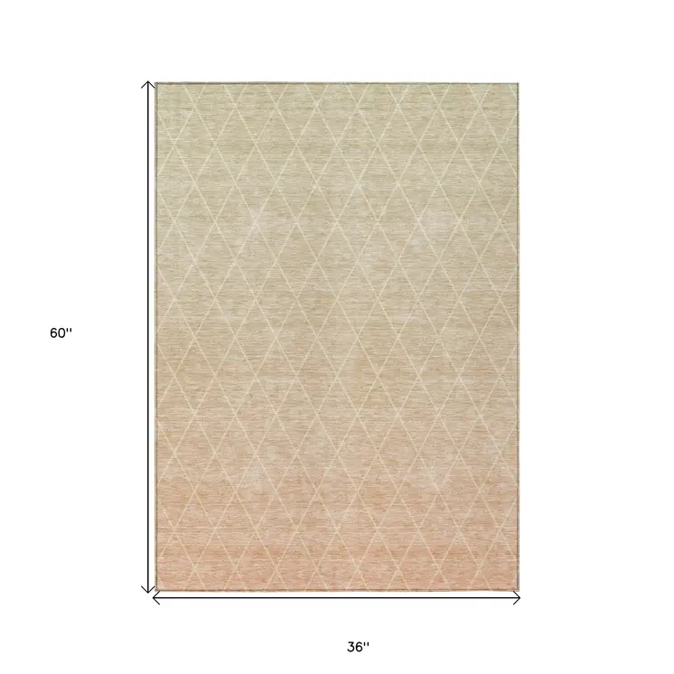 3' X 5' Salmon And Beige Geometric Washable Indoor Outdoor Area Rug