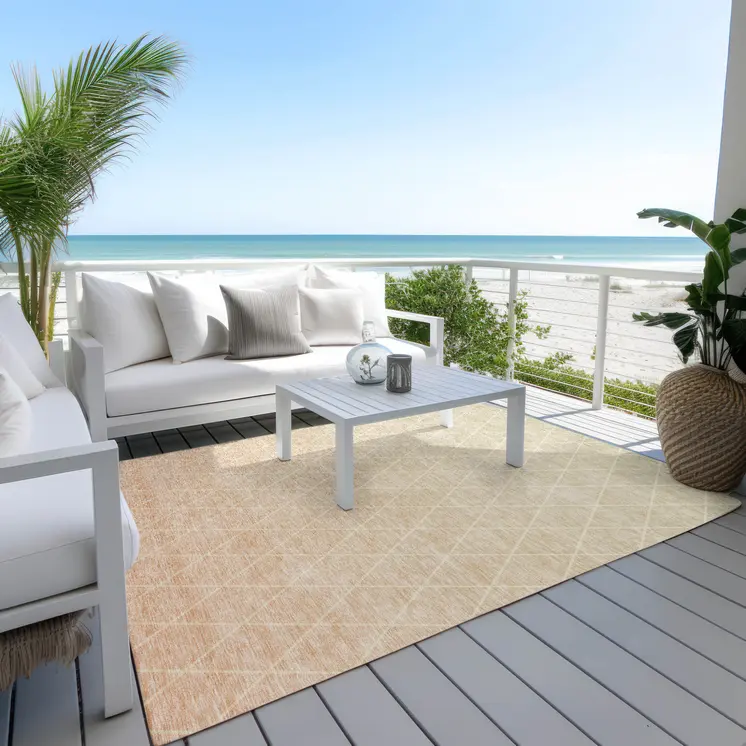 3' X 5' Salmon And Beige Geometric Washable Indoor Outdoor Area Rug