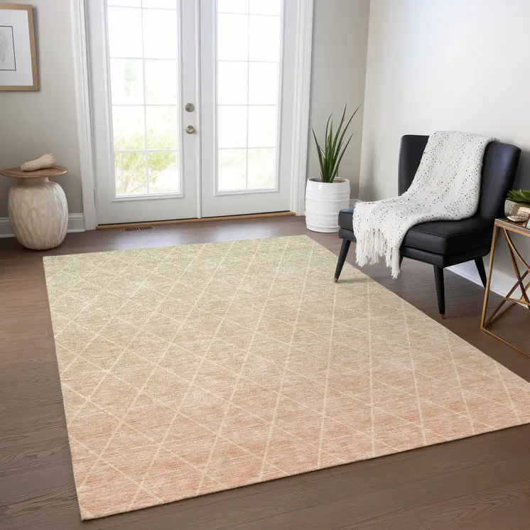 3' X 5' Salmon And Beige Geometric Washable Indoor Outdoor Area Rug