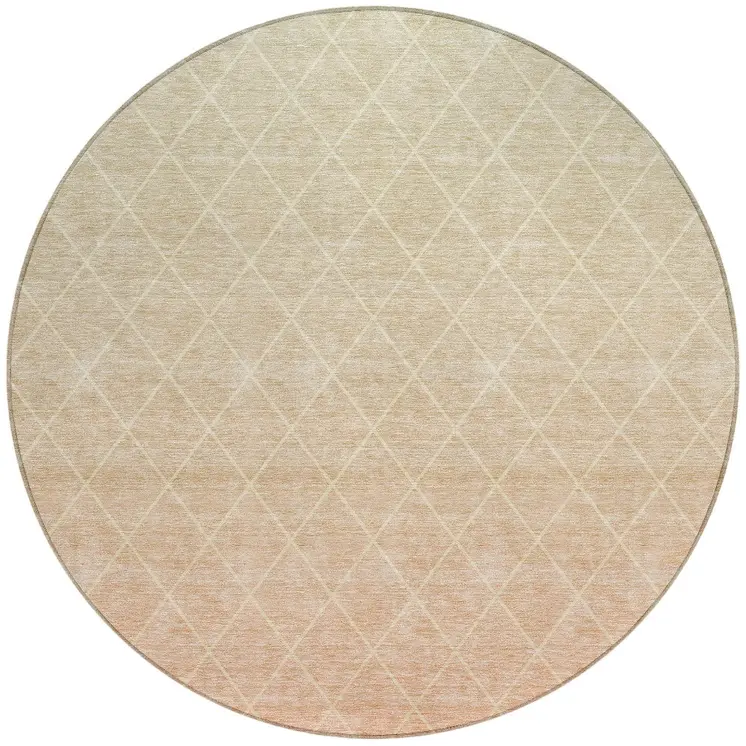 8' Salmon And Beige Round Geometric Washable Indoor Outdoor Area Rug