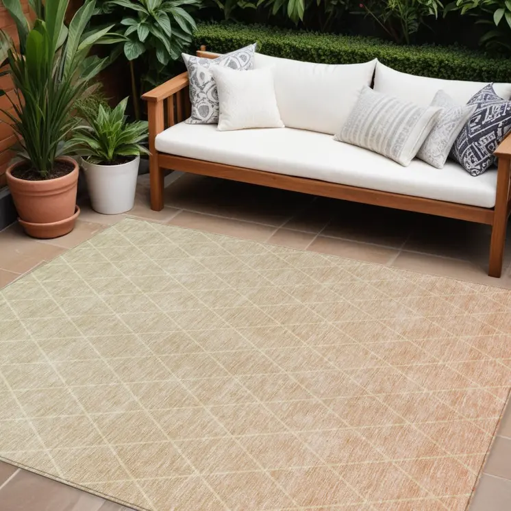 8' X 10' Salmon And Beige Geometric Washable Indoor Outdoor Area Rug