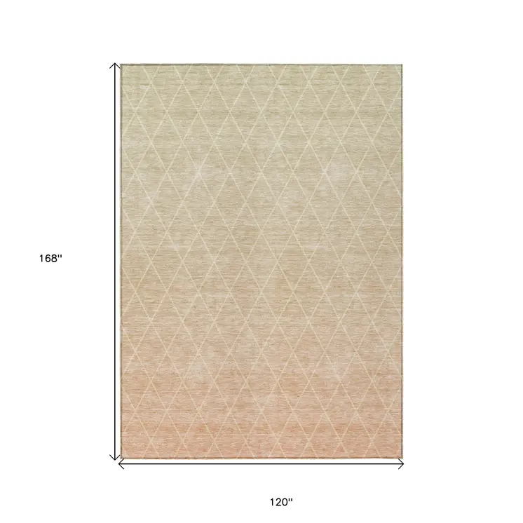 10' X 14' Salmon And Beige Geometric Washable Indoor Outdoor Area Rug