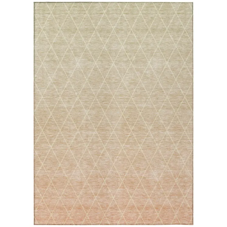 10' X 14' Salmon And Beige Geometric Washable Indoor Outdoor Area Rug