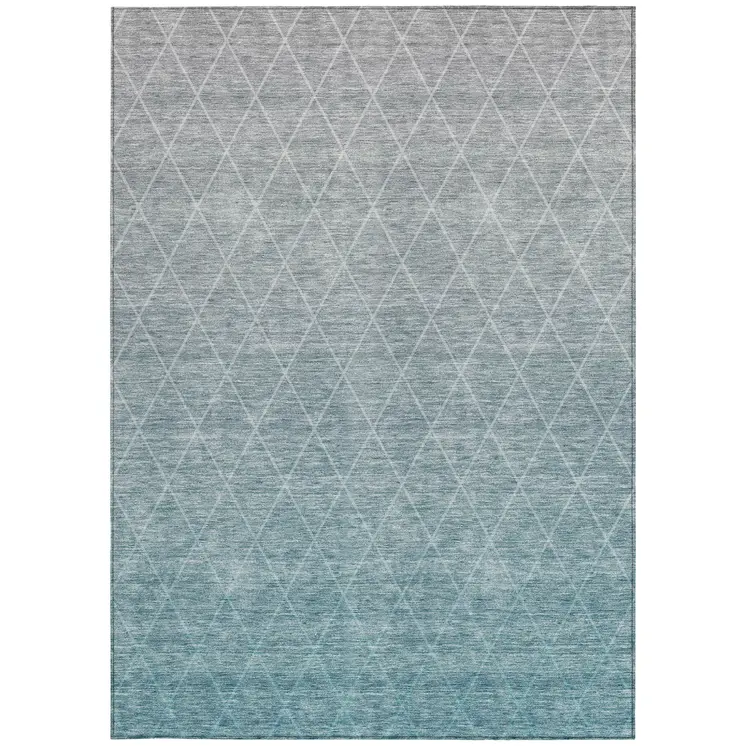 5' X 8' Teal Blue And Gray Geometric Washable Indoor Outdoor Area Rug