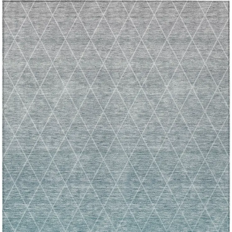 10' X 14' Teal Blue And Gray Geometric Washable Indoor Outdoor Area Rug