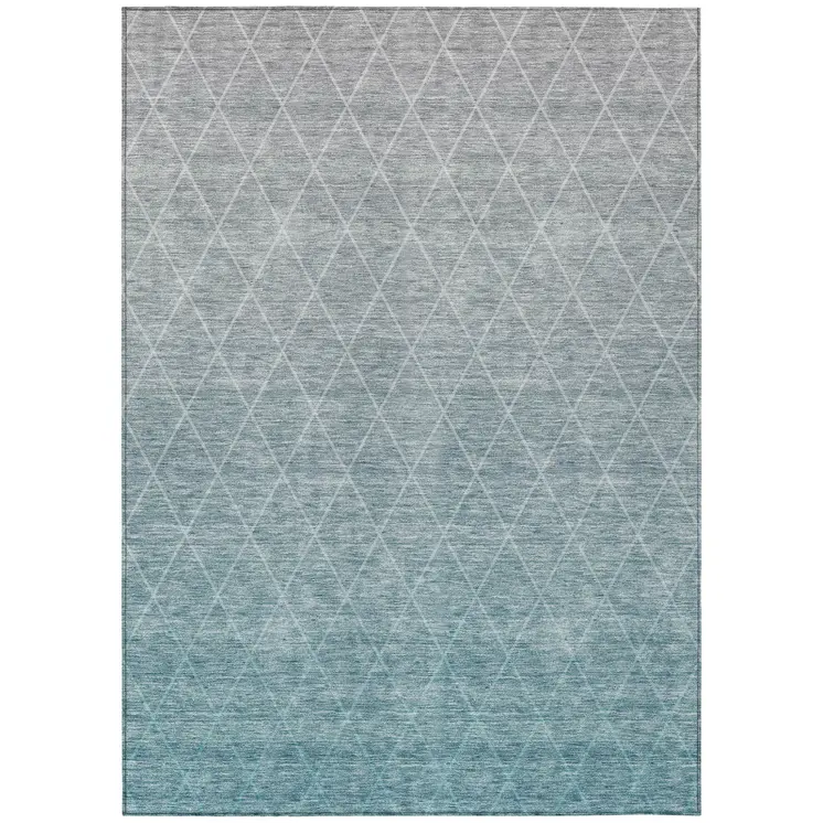 10' X 14' Teal Blue And Gray Geometric Washable Indoor Outdoor Area Rug