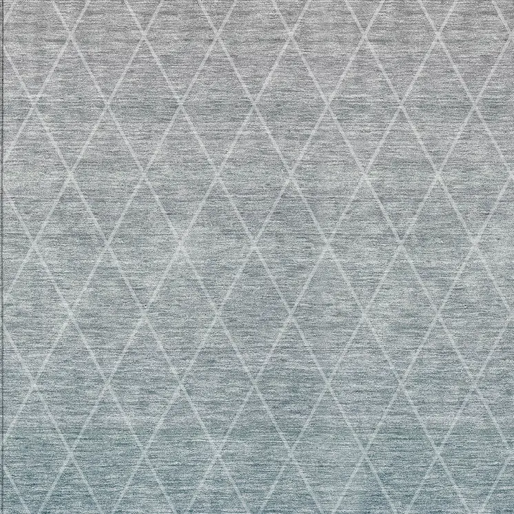 10' X 14' Teal Blue And Gray Geometric Washable Indoor Outdoor Area Rug