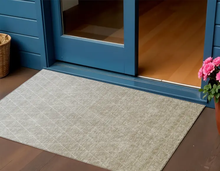 3' X 5' Taupe And Gray Geometric Washable Indoor Outdoor Area Rug