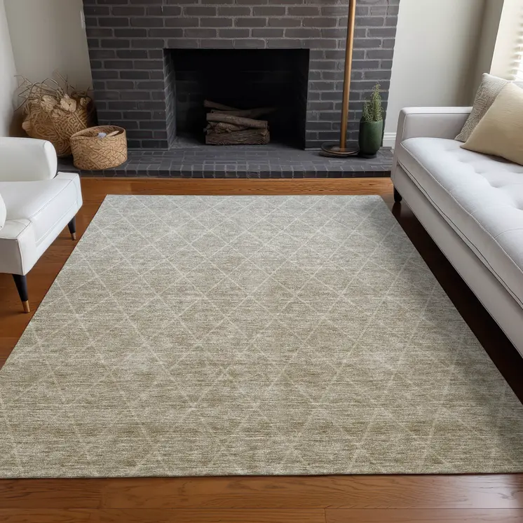 3' X 5' Taupe And Gray Geometric Washable Indoor Outdoor Area Rug