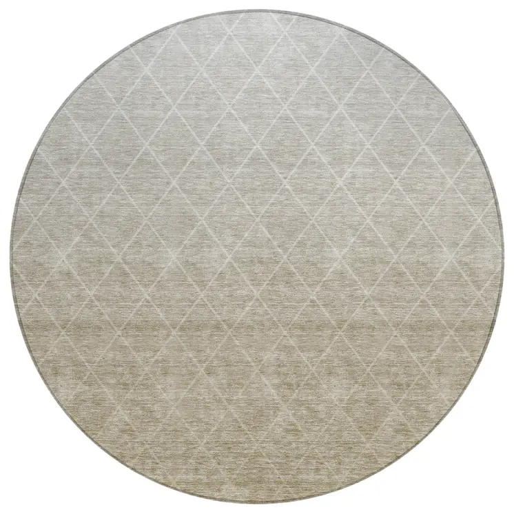 8' Taupe And Gray Round Geometric Washable Indoor Outdoor Area Rug